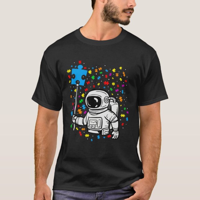 T-shirt Astronaut Puzzle Piece Balloon Autism Awareness Sp (Devant)