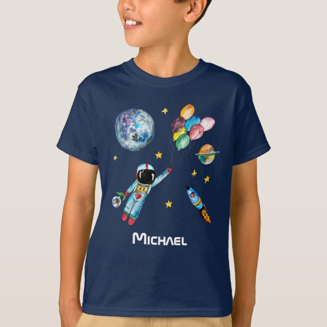 T-shirt Astronaut Rainbow Balloons Nom de l'espace de la f (Devant)
