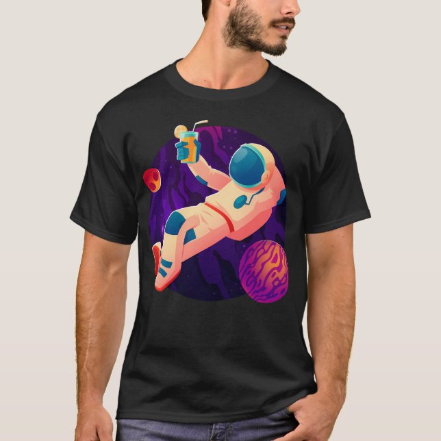 T-shirt Astronaut Relaxant Avec Cocktail (Spatiale Synthwa (Devant)