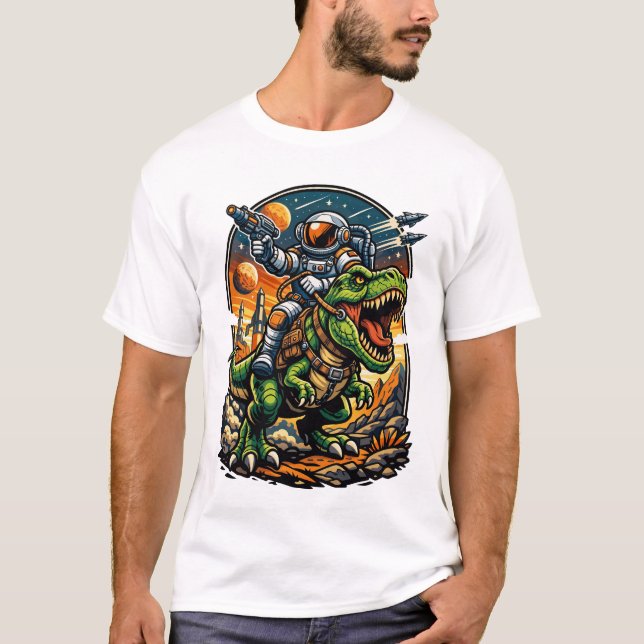 T-shirt Astronaut Riding a T-Rex – Epic Space Dinosaur (Devant)