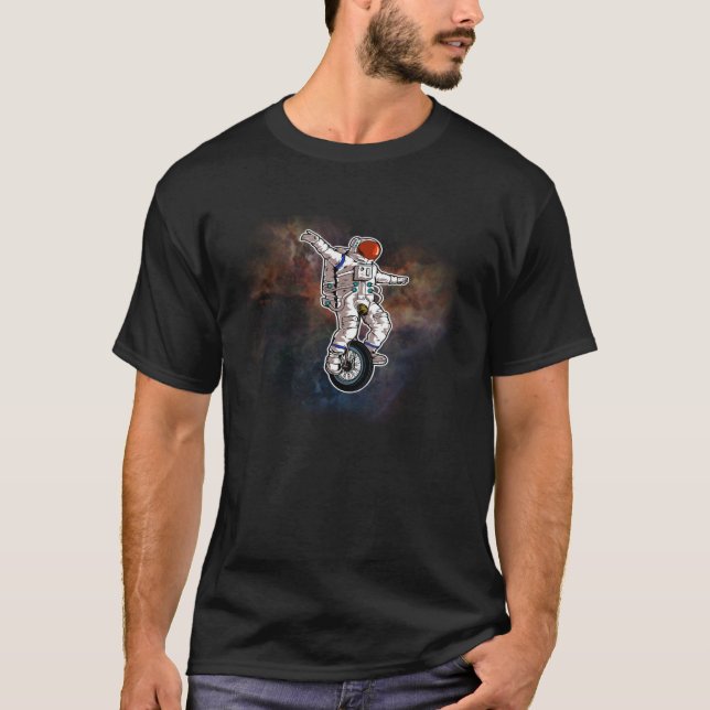 T-shirt Astronaut Riding Unicycle in Outer Space by Nebula (Devant)