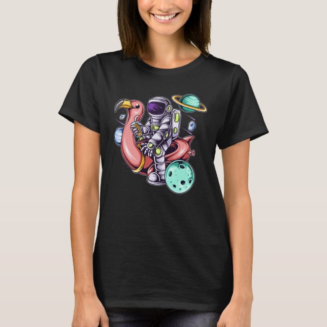 T-shirt Astronaut Sitting on a Flamingo Summer Boy Girl Wo (Devant)