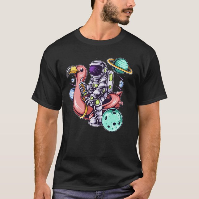 T-shirt Astronaut Sitting on a Flamingo Summer Boy Girl Wo (Devant)