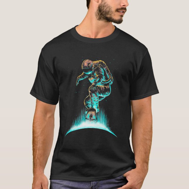 T-shirt Astronaut Skateboard Dans L'Espace Cosmos Science  (Devant)