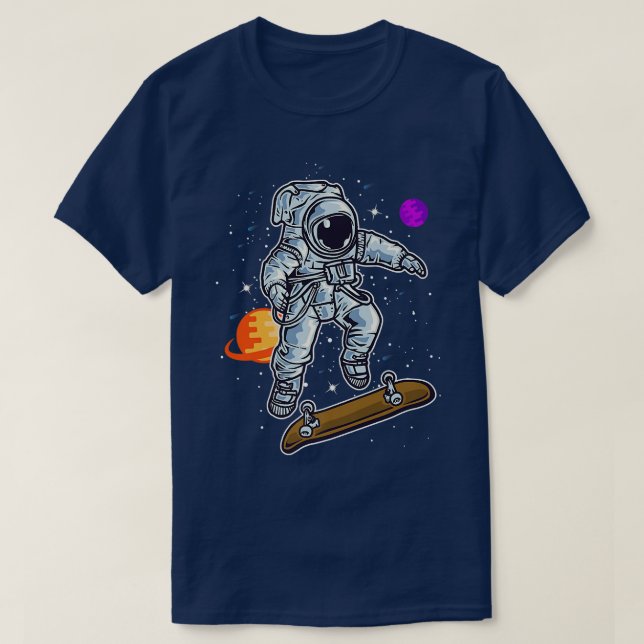 T-shirt Astronaut Skating On Rocket Skateboard In Space Ki (Design devant)