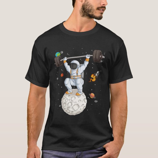 T-shirt Astronaut Space Weightlifting Fitness Gym Workout  (Devant)