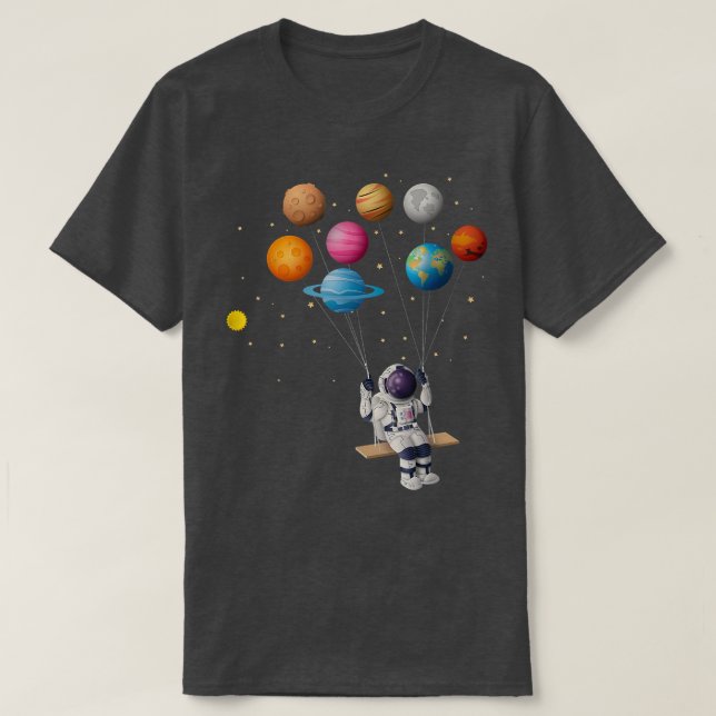 T-shirt Astronaut Swinging Solar System Balloon Space Astr (Design devant)