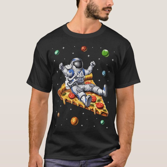 T-shirt Astronaute à cheval sur une part de pizza (Devant)