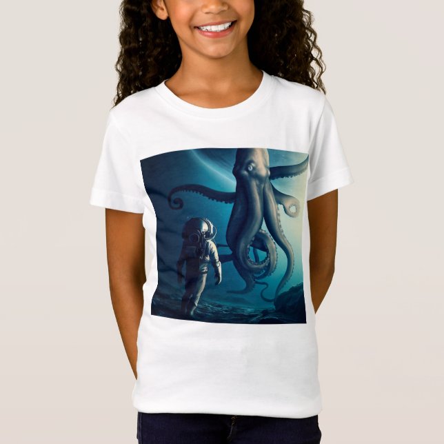 T-Shirt Astronaute amusant et calmar géant (Devant)