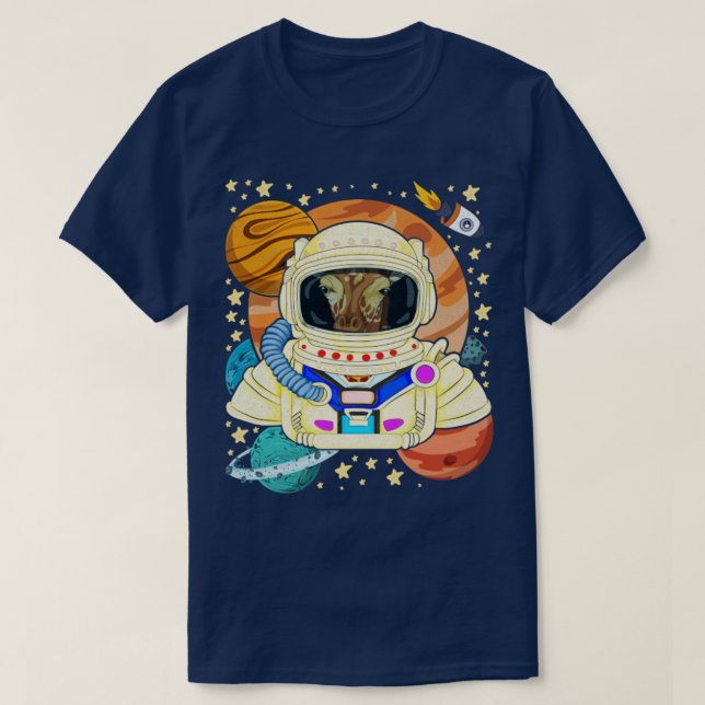 T-shirt astronaute animal de girafe de science spatiale (Design devant)