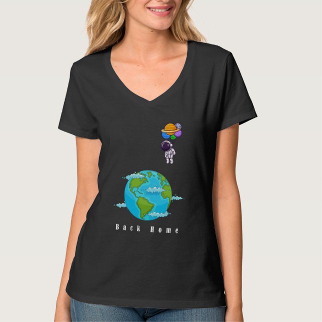 T-shirt astronaute avec ballons terre d'atterrissage (Devant)