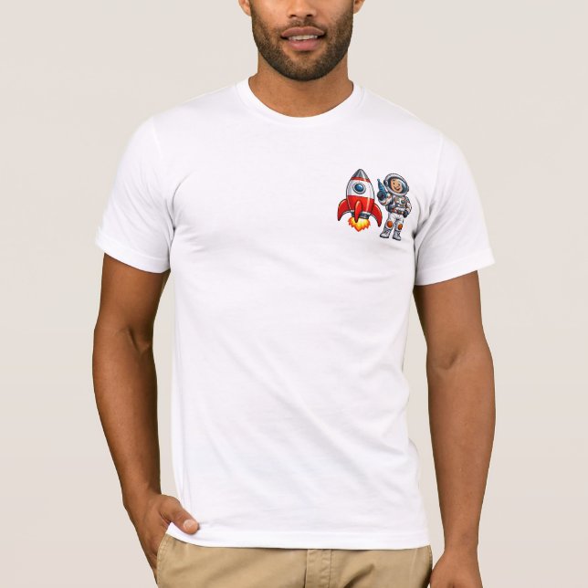 T-shirt Astronaute avec dessin animé d'art spatial de fusé (Devant)