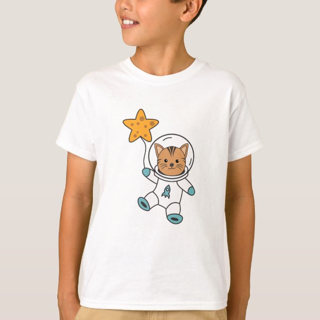 T-shirt Astronaute Chat Planète Lune Star Space (Devant)