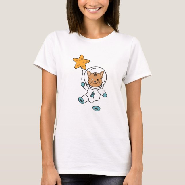 T-shirt Astronaute Chat Planète Lune Star Space (Devant)