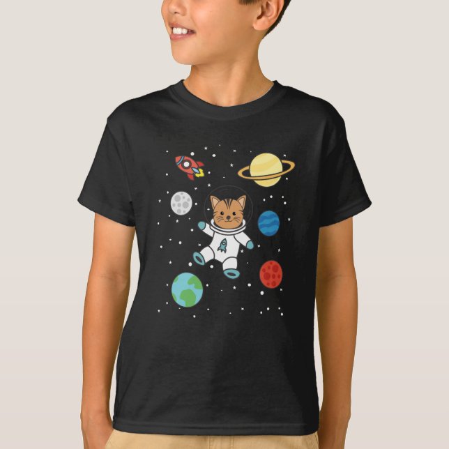 T-shirt Astronaute Chat Planète Terre Mars Espace (Devant)