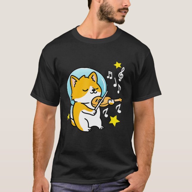 T-shirt Astronaute Corgi Jouant du Violon (Devant)