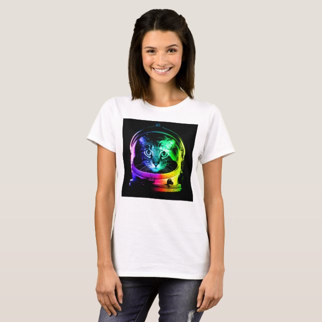 T-shirt astronaute de chat coloré (Devant entier)