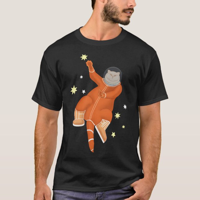 T-shirt Astronaute De Chat Dans Un Spacesuit Orange Au Sei (Devant)