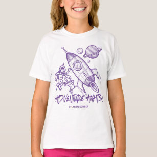 T-shirt Astronaute de fusée de voyage rétro violet