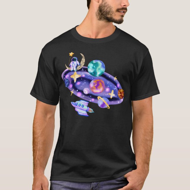 T-shirt Astronaute De L'Aquarelle Dans L'Espace (Devant)