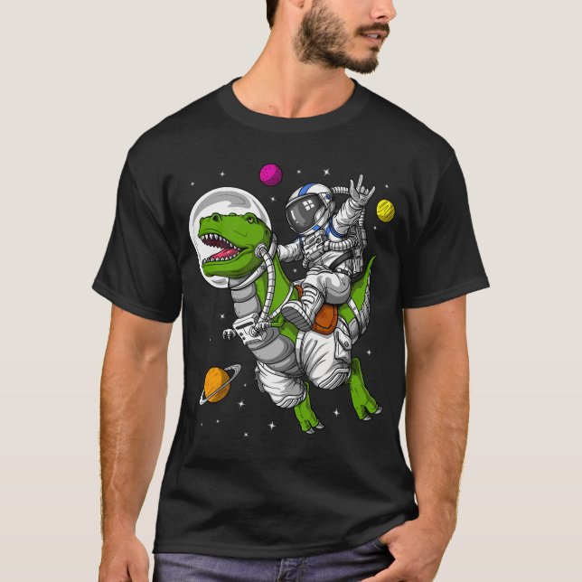 T-shirt Astronaute de l'espace chevauchant le dinosaure T- (Devant)