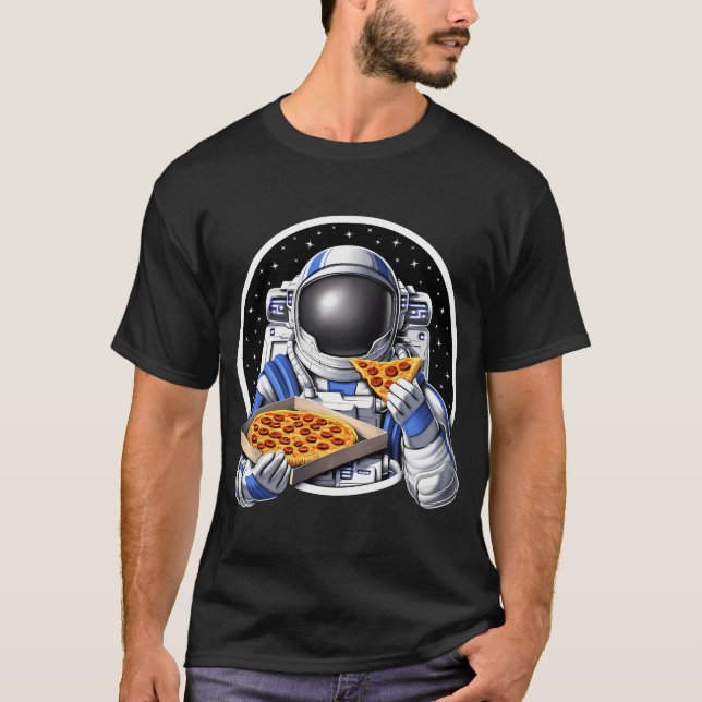 T-shirt Astronaute de l'espace mangeant une pizza (Devant)