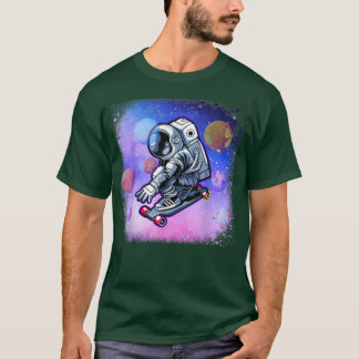 T-shirt Astronaute De Skateboard Dans L'Espace Skateboarde