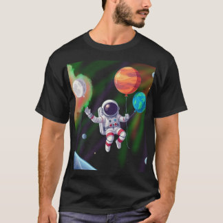 T-shirt Astronaute Flottant dans l'Espace avec des Ballons