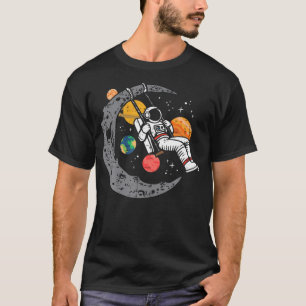 T-shirt Astronaute Lune planètes à voile Espace Galaxie Fe