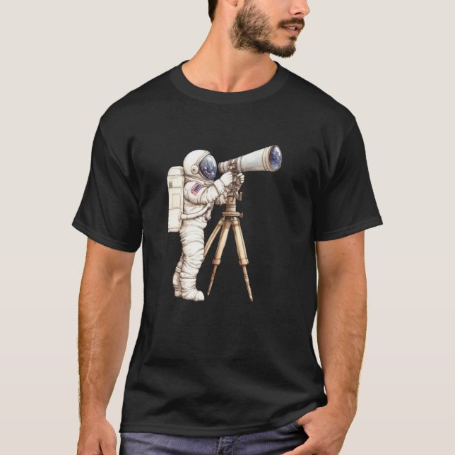 T-shirt Astronaute observant les étoiles avec un télescope (Devant)