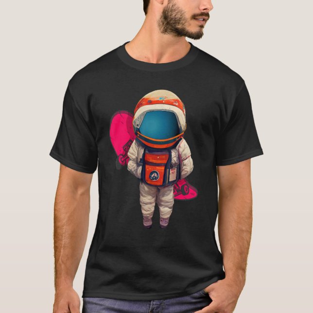 T-shirt Astronaute Pose cool Avec Skateboard (Devant)