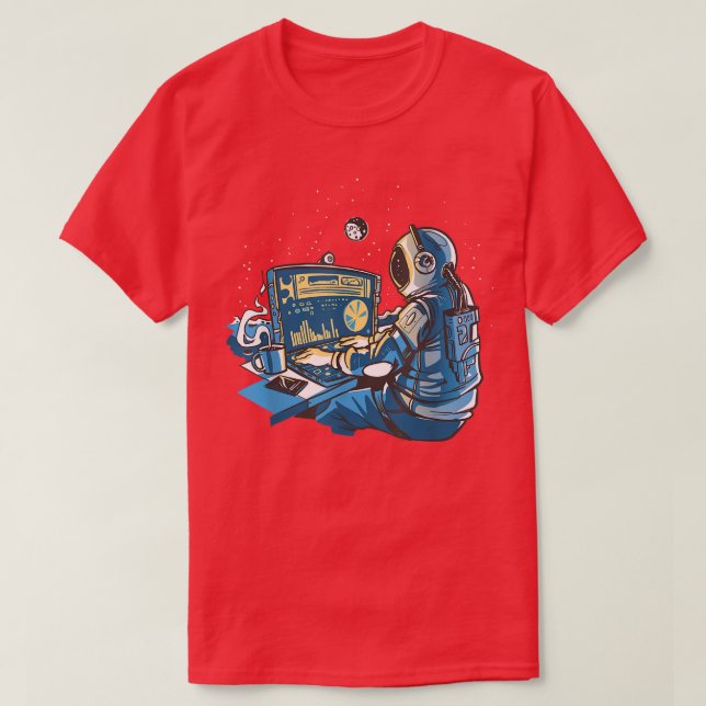 T-shirt Astronaute Sur Ordinateur Dans L'Espace Extérieur  (Design devant)