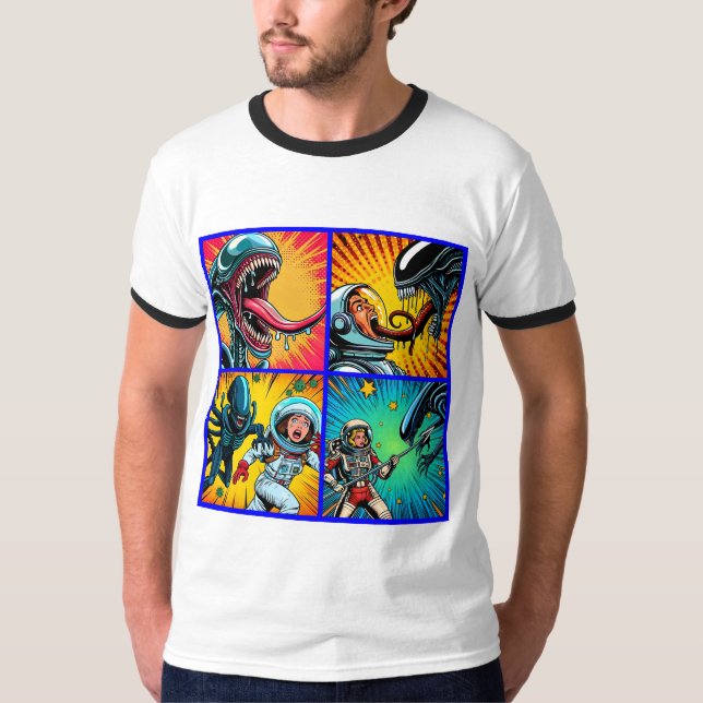 T-shirt Astronautes contre Pop Art Alien (Devant)