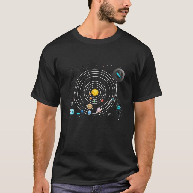 T-shirt Astronomie Planètes Vinyls Tourne-disque Système s (Devant)