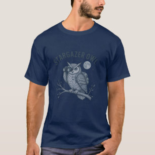 T-Shirt Astronomie Randonnée Hibou Stargazer Bleu