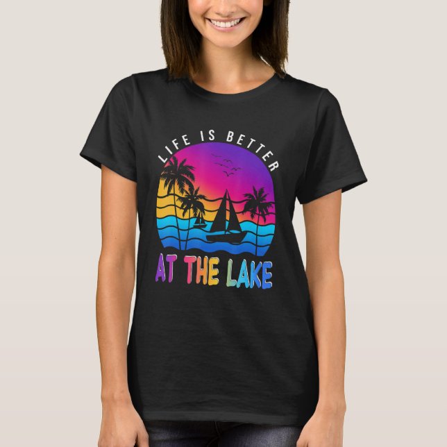 T-shirt At The Lake Boat Retro Boating Summer Pontoon (Devant)