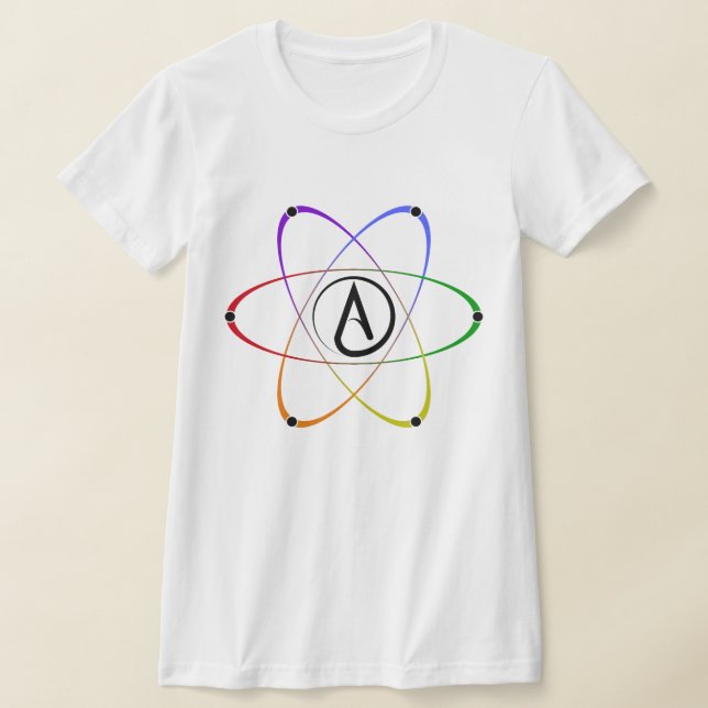 T-shirt Atheist Atom Symbol Rainbow Black (Poser)