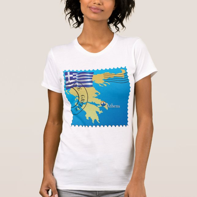 T-shirt Athènes Grèce Horloge grecque Drapeau et carte (Devant)