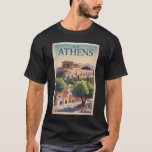 T-shirt Athens Grèce Illustration Voyage Art Vintage<br><div class="desc">Athènes design de voyage vectoriel rétro. La ville est encore dominée par des monuments du Vème siècle avant JC, dont l'Acropole, une citadelle au sommet d'une colline surmontée de bâtiments anciens comme le temple colonné du Parthénon.</div>