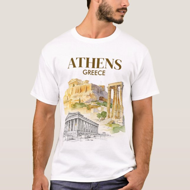 T-shirt Athens Greece Acropolis Watercolor Sketch Custom (Devant)