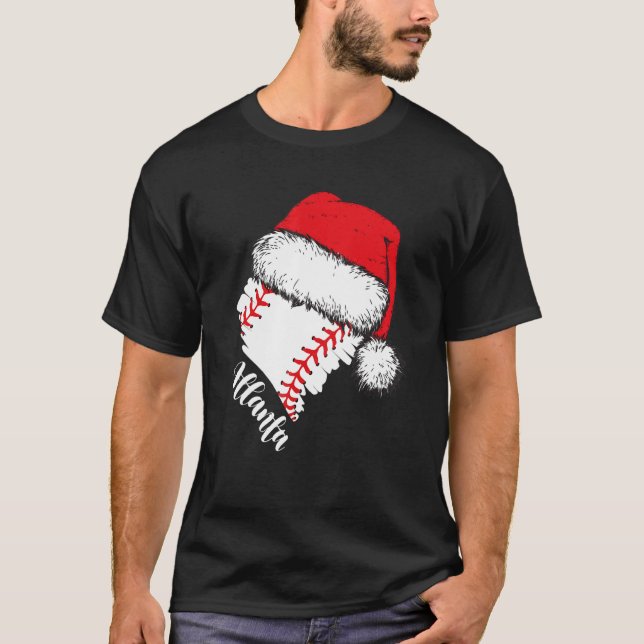 T-shirt Atlanta Baseball Heart Santa Hat Merry Christmas (Devant)