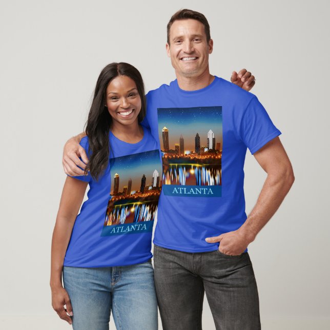 T-shirt Atlanta Skyline par nuit avec réflexions (Unisexe)