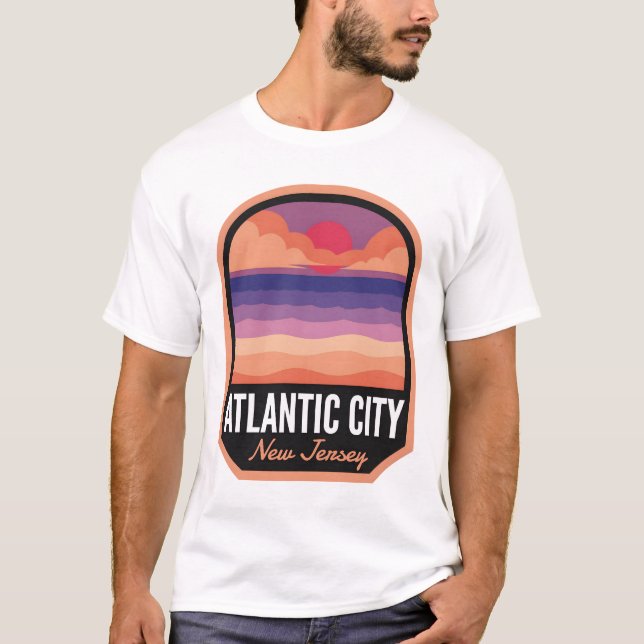 T-shirt Atlantic City Beach NJ Retro Sunset (Devant)
