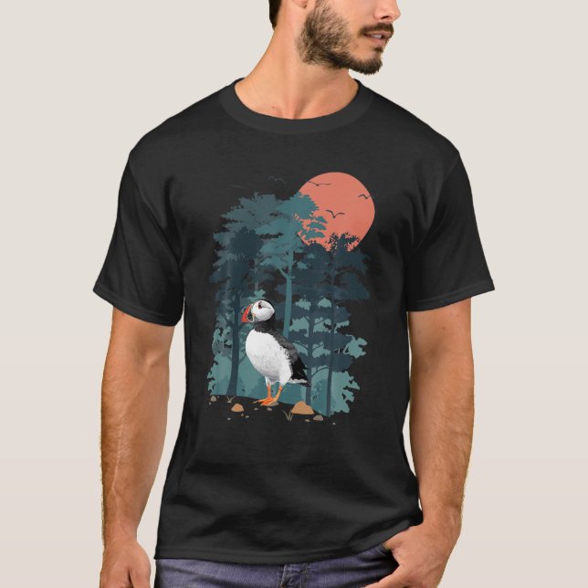 T-shirt Atlantic Puffin Mountain Sky Flying Ocean Sea-Bird (Devant)