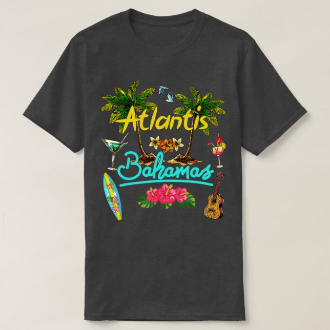 T-shirt Atlantis Bahamas Beach Summer Palm Surf Sun set Pa (Design devant)