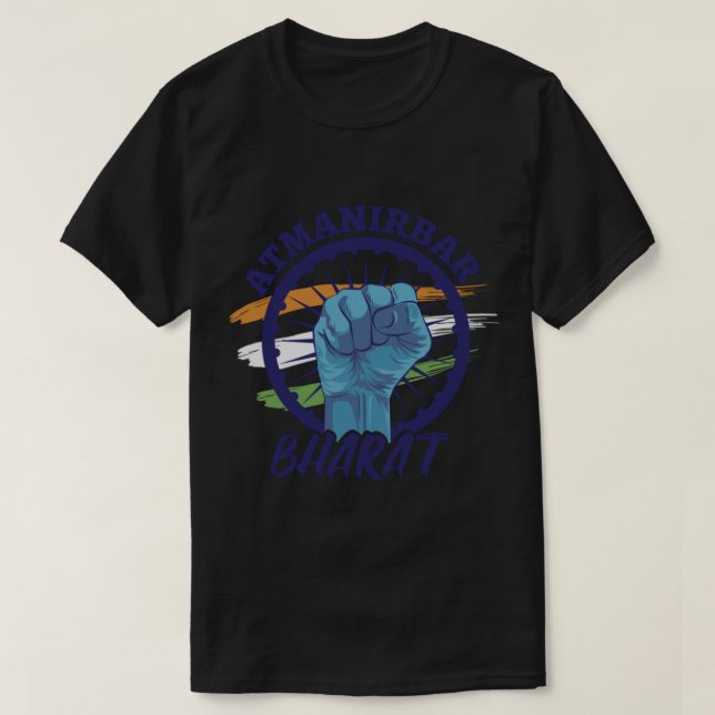 T-shirt Atmanirbhar Bharat Inde Drapeau Slogan Citation (Design devant)