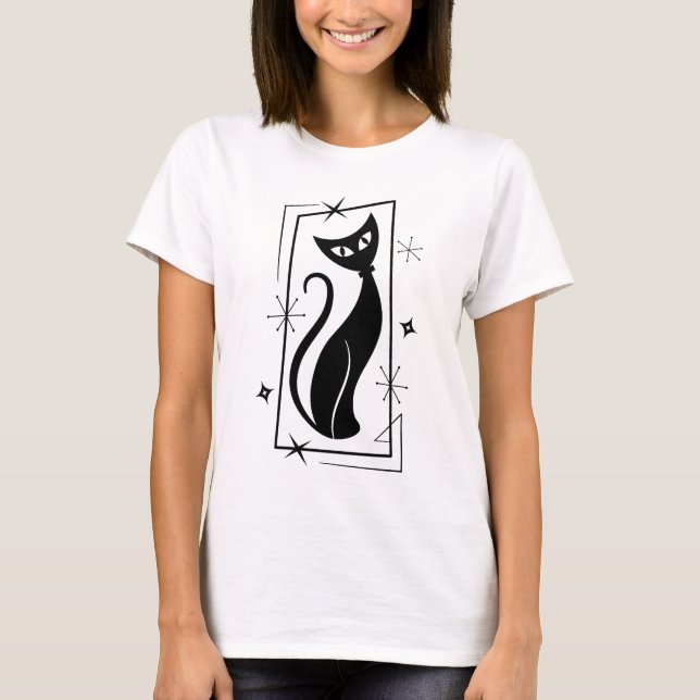 T-shirt Atomique Star Cat MidCentury Modern Space MOD MCM (Devant)
