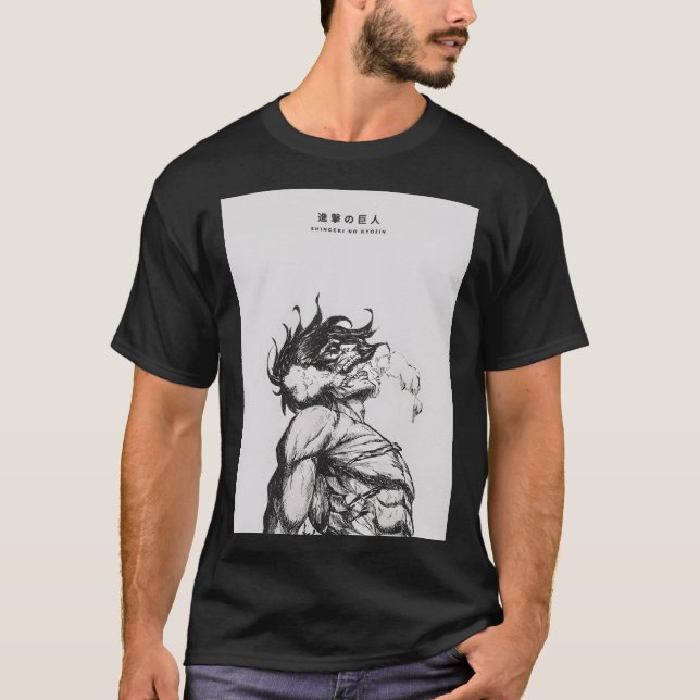 T-shirt Attack Titan Figure Dark Anime Line Art Eren (Devant)