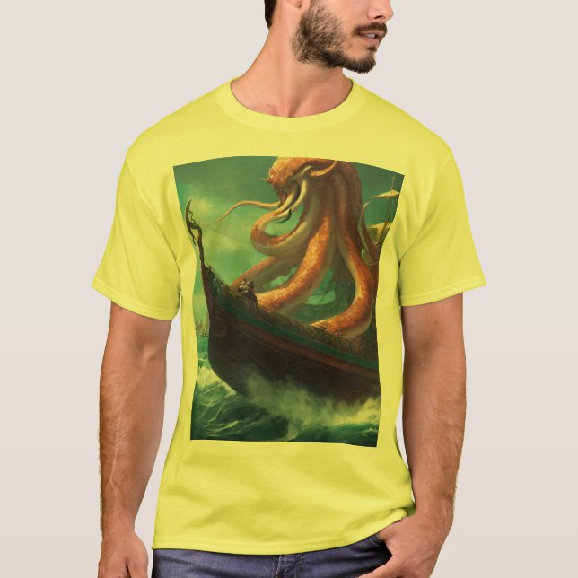 T-shirt Attaque de navire de pieuvre sauvage" (Devant)