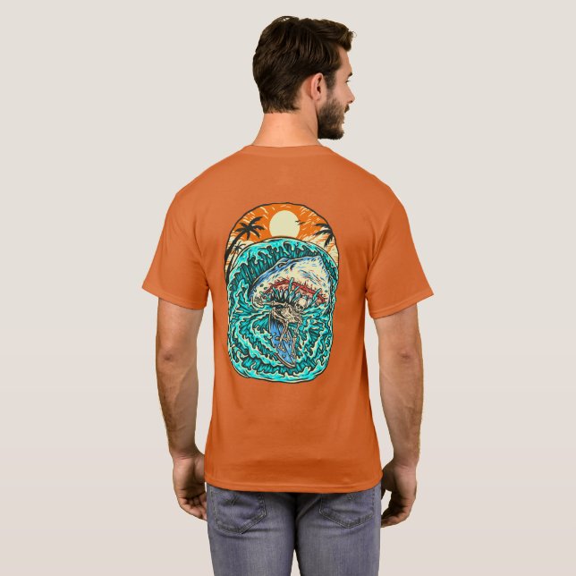 T-shirt Attaques de requin sur la plage de squelette de me (Dos entier)